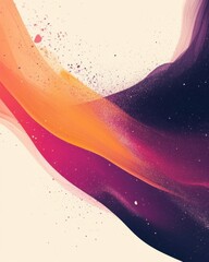 Poster - Abstract painting with orange pink and purple waves and splatters on white background studio shot