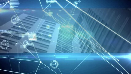 Poster - Animated illustration showing light blue network connecting nodes and streaming data charts