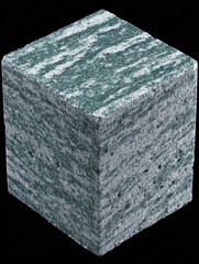 Poster - Close up of a textured granite cube on black background studio shot showing detail and layers of stone