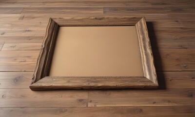 Wall Mural - Empty frame mockup on rustic wooden floor  Ideal for design presentation ,  modern,  template,  interior design