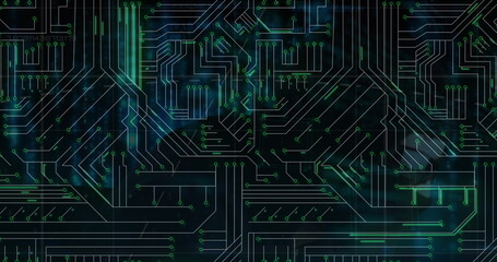 Poster - Image of microprocessor connections over male hacker using laptop