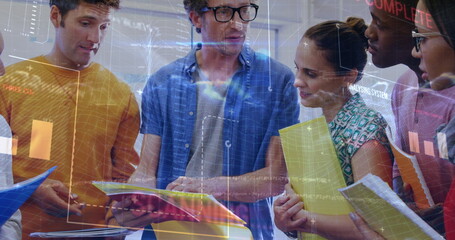 Poster - Image of statistics and financial data processing over business people