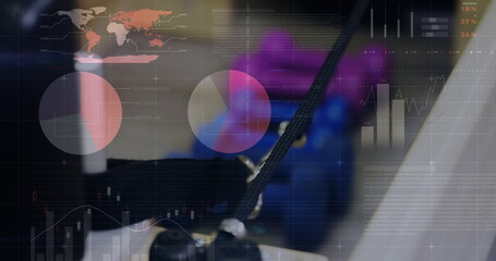 Poster - Image of statistics and data processing over busy city street