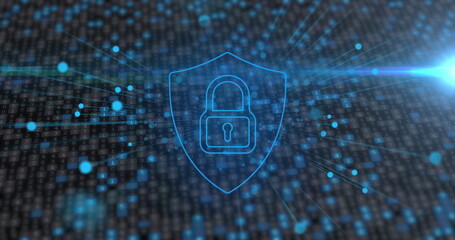 Poster - Image of online security padlock data processing and networks of connections