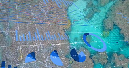 Poster - Image of financial data processing over cityscape