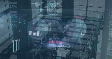Poster - Image of financial data processing over caucasian businessman