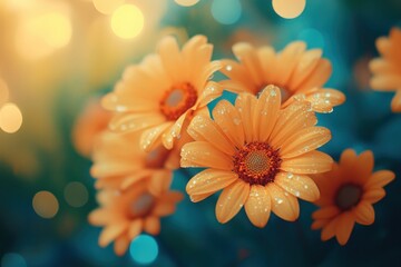 Aufkleber - Beautiful blossoms of pink daisies glistening in the warm sunlight during a bright spring morning in a vibrant garden setting