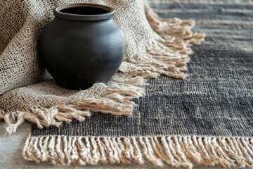 Poster - Cozy natural fibers adorn a sunlit room in a rustic setting with soft textures, inviting relaxation and tranquility on a warm afternoon