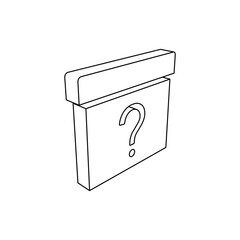 Poster - The outline of a large gift box with a question symbol is made with black lines. 3D view of the object in perspective. Vector illustration on white background