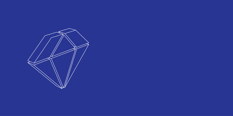Poster - The outline of a large diamond symbol made of white lines on the left. 3D view of the object in perspective. Vector illustration on indigo background