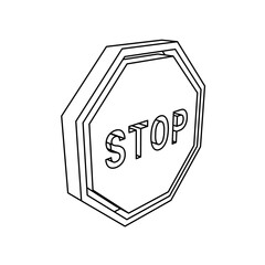 Poster - The outline of a large stop road sign is made with black lines. 3D view of the object in perspective. Vector illustration on white background