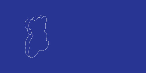 Poster - The outline of a large teddy bear symbol made of white lines on the left. 3D view of the object in perspective. Vector illustration on indigo background
