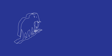 Poster - The outline of a large wild elephant symbol made of white lines on the left. 3D view of the object in perspective. Vector illustration on indigo background