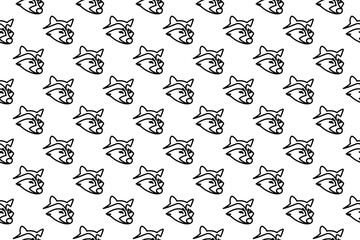 Poster - Seamless pattern completely filled with outlines of raccoon head symbols. Elements are evenly spaced. Illustration on transparent background