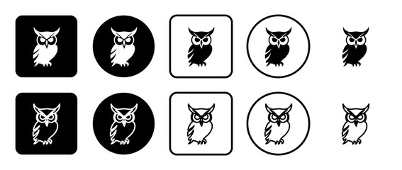 Poster - Icon set of owl symbol. Filled, outline, black and white icons set, flat style.  Illustration on transparent background