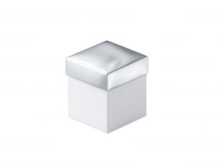 Poster - A simple white box with a reflective silver lid is presented against a plain background creating a modern and minimalist aesthetic for product photography.