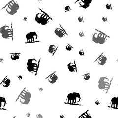 Poster - Seamless vector pattern with wild elephant symbols, creating a creative monochrome background with rotated elements. Illustration on transparent background