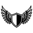 © Mr. Designer - Monochrome vector illustration of a shield with wings, symbolizing protection, speed, or heraldry, ideal for logos or emblems.