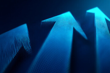 Poster - abstract image of blue arrows, composed of small dots, creating a dynamic upward movement, symbolizi