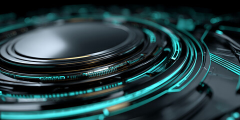 Poster - abstract dark metallic texture with teal accents, creating a technological or futuristic showcase di