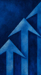 Poster - textured blue arrows rising on a dark blue background, symbolizing growth, progress, and upward tren