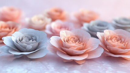 Poster - A pastel arrangement of roses in soft focus with varying shades of pink and pale blue hues displayed