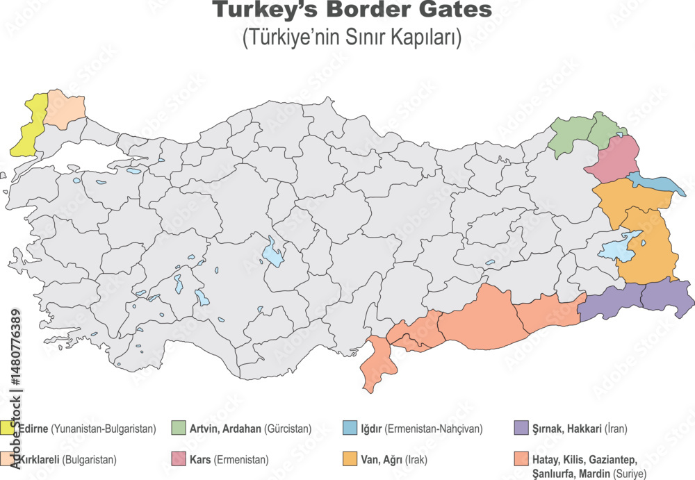 Turkish Raphic Border Turkey's Border Gates (Political Maps). Turkey map. Geography. Stock ...