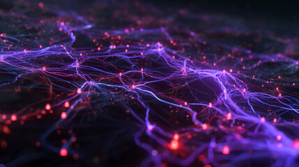 Fototapete - Abstract image of purple and red glowing lines forming a network, suggesting connection, energy, or neural activity