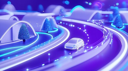 Poster - Future self driving electric car traveling on futuristic city road