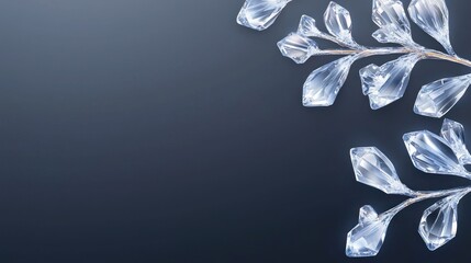 Poster - Crystal flower branch elegantly adorns dark background corner space