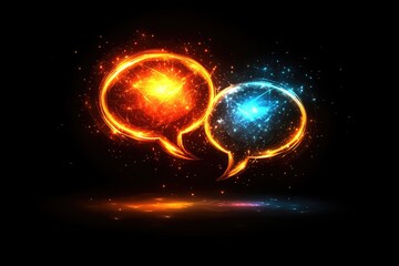 Poster - Two glowing, abstract conversation bubbles in contrasting colors.