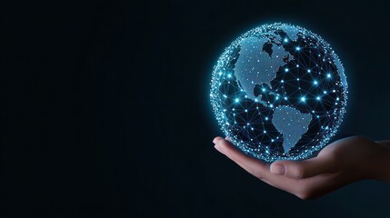 Fototapete - Illuminated digital globe resting gently on an open human hand