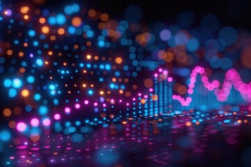 Fototapete - Vibrant digital backdrop featuring glowing points and curves.