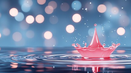 Poster - Pink liquid crown splash in water with bokeh background