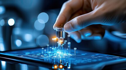Leinwandbilder - Hand interacts with digital city model on a screen