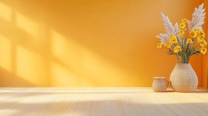 Aufkleber - Bright orange room featuring a floral arrangement in woven vase