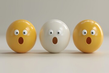 Poster - Three surprised round objects arranged in a horizontal line