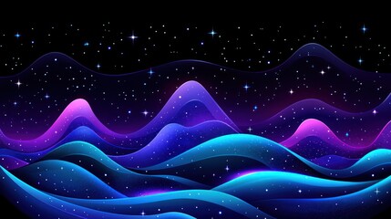 Poster - Abstract landscape features wavy hills under a starry night sky