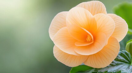 Poster - Peach begonia flower in full bloom with green background