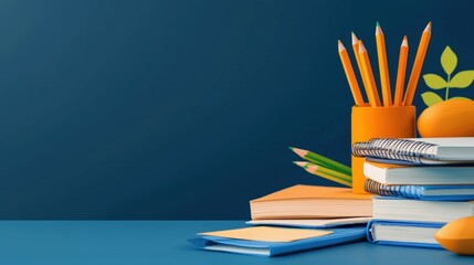 Aufkleber - Back to school setup with stationery against a blue background