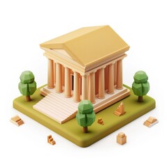 Poster - Low-poly, geometric model of a classical structure with landscaping.