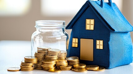 Aufkleber - Coins jar and toy house representing home savings concept