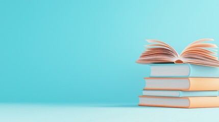 Aufkleber - Stack of books with one open on a plain background