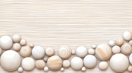 Poster - Various sizes and textures of spheres decorate a wooden surface