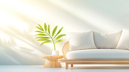 Aufkleber - Minimalist living room features a couch and leafy potted plant