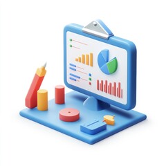 Poster - Colorful 3D illustration of a presentation board with graphs.