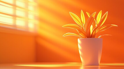 Fototapete - Plant in a pot bathed in warm sunlight