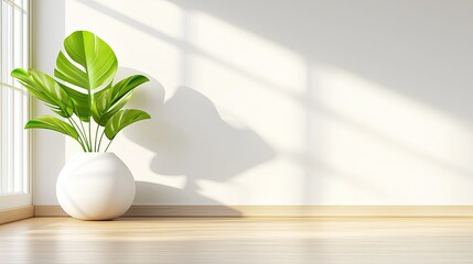 Poster - Potted plant sits beside a window with sunlight streaming in