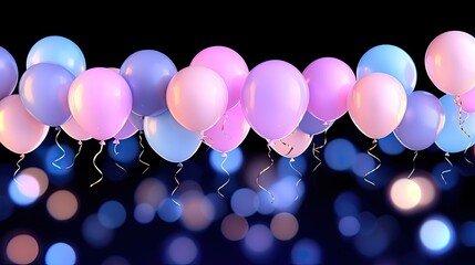 Aufkleber - Assorted pastel balloons float against a dark bokeh background