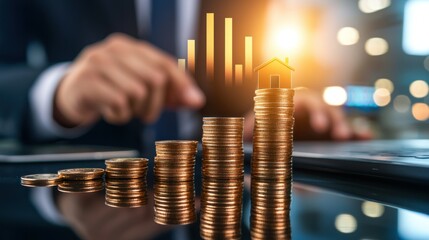 Aufkleber - Businessman analyzing financial growth in real estate investments using technology